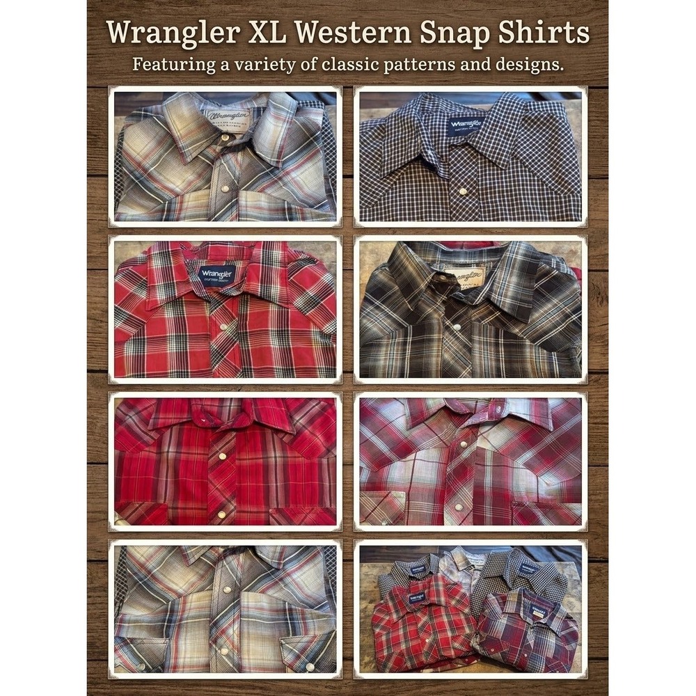 Wrangler Western Snap Shirts XL Multicolored Lot of 7 Plaid Pearl Snap Cowboy
